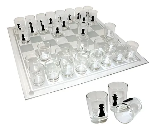 Ajedrez Shots Tragos Tablero De Vidrio Juego Mesa Caballito