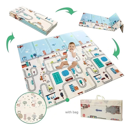 Alfombra Goma Eva Plegable Para Bebé / Play Mat Con Bolso Color Multicolor Animales-jirafa — foto 7