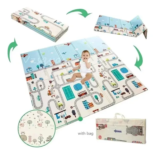 Alfombra Goma Eva Plegable Para Bebé / Play Mat Con Bolso Multicolor Animales-jirafa — foto 7