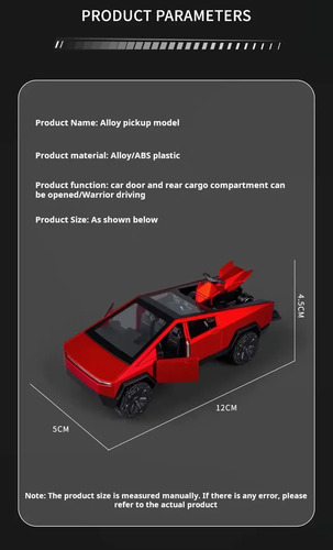 Auto Tesla Cybertruck Con Quad Escala 1:36 Juguete Metal Varios — foto 6