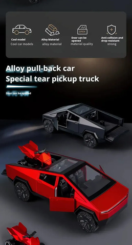Auto Tesla Cybertruck Con Quad Escala 1:36 Juguete Metal Varios — foto 8