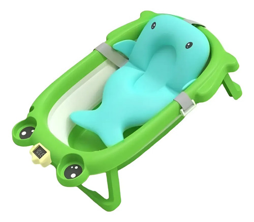Bañera Plegable + Chojí Con Diseño De Ranita Con Termómetro Verde