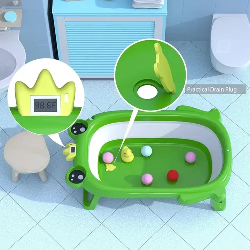 Bañera Plegable + Chojí Con Diseño De Ranita Con Termómetro Verde — foto 4