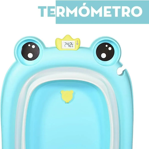 Bañera Plegable + Cojín Con Diseño De Ranita Con Termómetro Azul — foto 4
