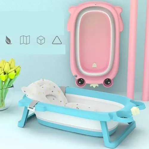 Bañera Plegable + Cojín Con Diseño De Ranita Con Termómetro Azul — foto 5