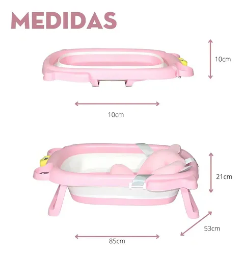 Bañera Plegable + Cojín Con Diseño De Ranita Con Termómetro Rosa — foto 2