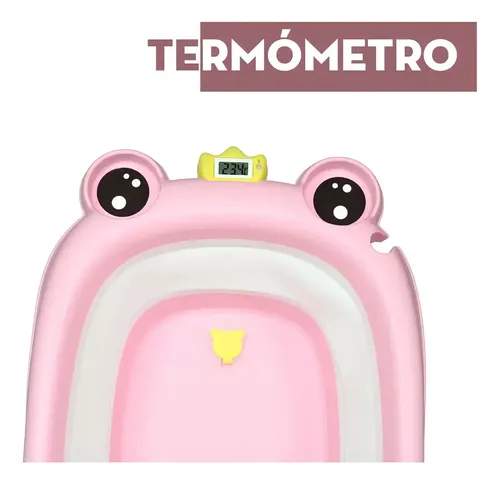 Bañera Plegable + Cojín Con Diseño De Ranita Con Termómetro Rosa — foto 4