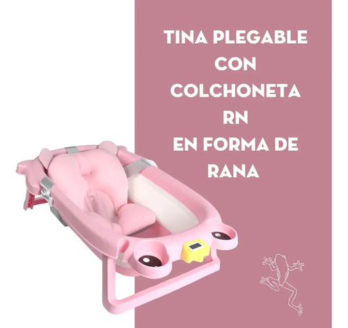 Bañera Plegable + Cojín Con Diseño De Ranita Con Termómetro Rosa — foto 6