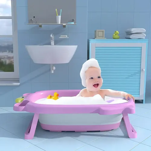 Bañera Plegable + Cojín Con Diseño De Ranita Con Termómetro Rosa — foto 7