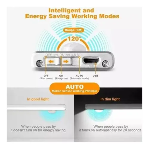 Barra Luz Led Recargable Sensor Movimiento Multiuso Gris — foto 2