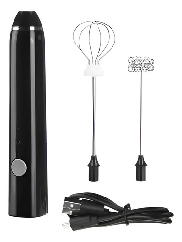 Batidor De Mano Para Café Leche 2 Cabezales Recargable Usb Negro