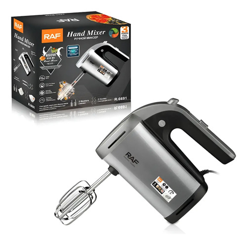 Batidora De Mano Eléctrica 2 Tipos Ganchos 150w Plateado 50hz/60hz