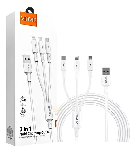 Cable Cargador Triple 3 En 1 Múltiple Micro,tipo C Lighting Blanco