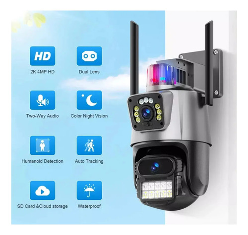 Cámara Vigilancia Wifi Exterior 2k 4mp Doble Lente Alarma Negro — foto 2