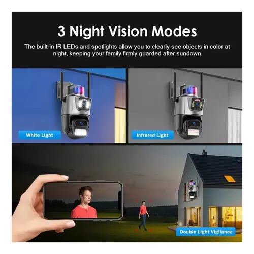 Cámara Vigilancia Wifi Exterior 2k 4mp Doble Lente Alarma Negro — foto 4