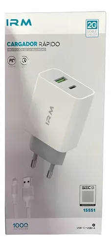 Cargador Carga Rápida Usb-c + Usb+a Irm Doble Salida Blanco