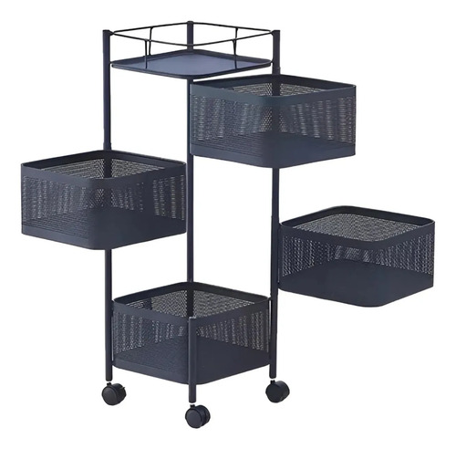 Carrito Organizador Con Ruedas Cuadrado Estante Giratorio Negro