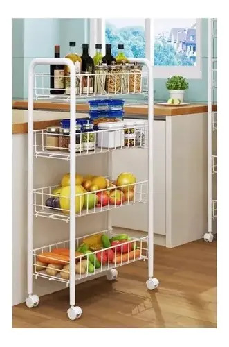 Carrito Organizador Verdulero Frutero 4 Estantes Con Ruedas Blanco — foto 2