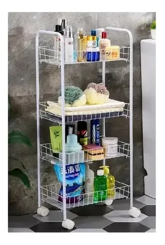 Carrito Organizador Verdulero Frutero 4 Estantes Con Ruedas Blanco — foto 4