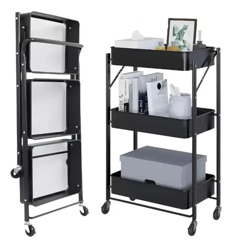 Carrito Plegable Organizador Estante Con Ruedas Negro