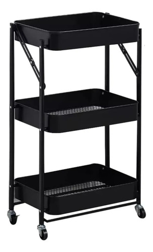 Carrito Plegable Organizador Estante Con Ruedas Negro — foto 2