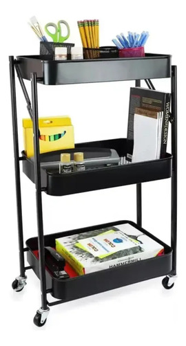 Carrito Plegable Organizador Estante Con Ruedas Negro — foto 3