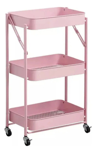 Carrito Plegable Organizador Estante Con Ruedas Rosa