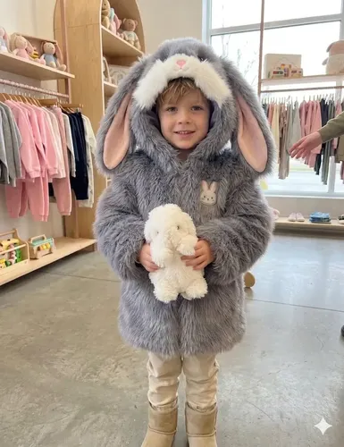 Chaqueta Abrigo Peludito De Animales Con Capucha Para Niños Conejo Standar — foto 3