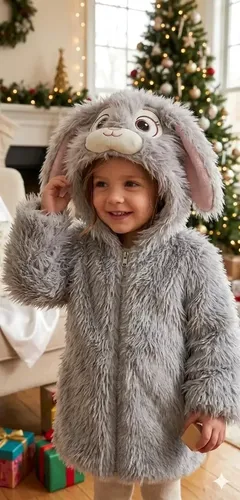 Chaqueta Abrigo Peludito De Animales Con Capucha Para Niños Conejo Gris Standar
