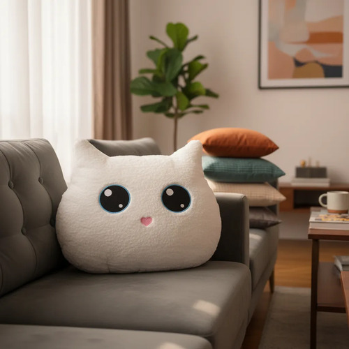 Cojín Peluche Gato Kawaii Almohada Decorativa Blanco
