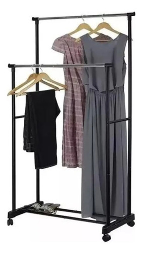 Colgador Ropa Metálico Doble Barra Con Ruedas Perchero Negro