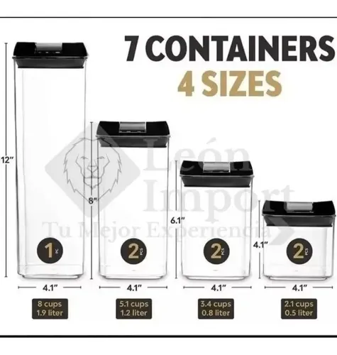 Contenedores Organizador Alimentos Set 7pcs Cierre Hermético Negro — foto 3