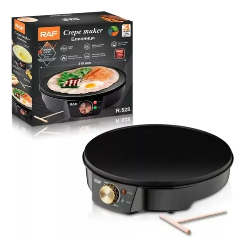 Crepera Eléctrica Raf R.528 De 31 Cm Con Superficie Antiadherente Y Temperatura Regulable Negro