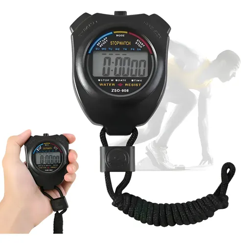 Cronometro Deportivo Digital Fitness Impermeable 1/100s Con Reloj Alarma Y Calendario Para Entrenador Y Arbitro Negro