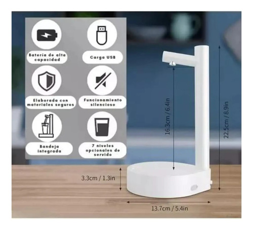 Dispensador De Agua Inteligente Elegante Usb Regulable Blanco — foto 5