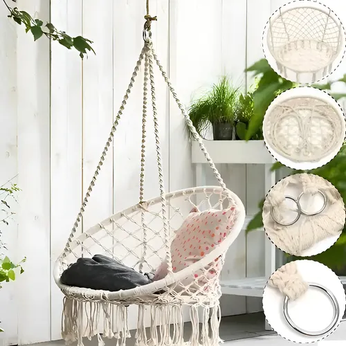 E Everking Hamaca Silla Colgante De Macrame Columpio Macrame White Silla Colgante — foto 9