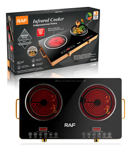 Encimera Eléctrica Infrarrojo De 2 Quemadores 4800w Negro