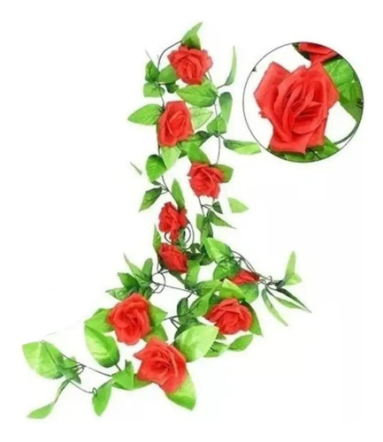 Enredadera De Rosa Flores Artificiales 2m Decoración Rojo