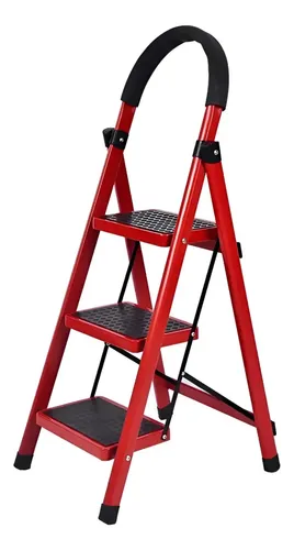 Escalera Plegable 3 Escalones Antideslizante Aluminio Rojo