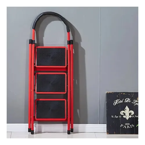 Escalera Plegable 3 Escalones Antideslizante Aluminio Rojo — foto 4