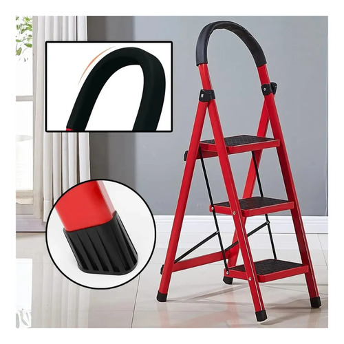 Escalera Plegable 3 Escalones Antideslizante Aluminio Rojo — foto 5