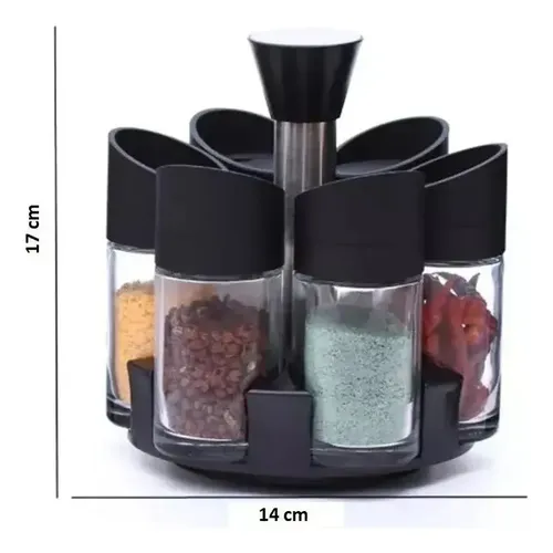 Especiero Giratorio Set De 6 Organizador De Condimentos Negro — foto 2