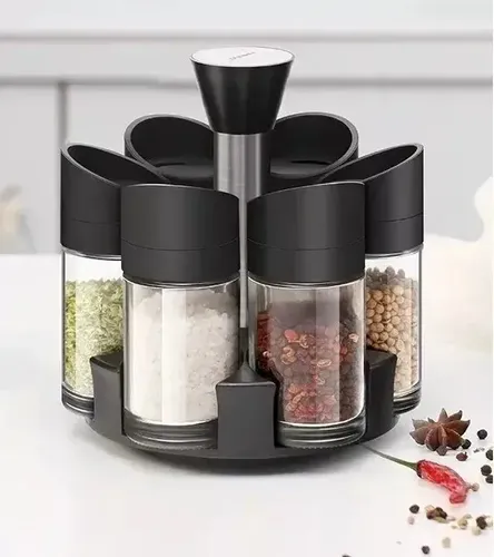Especiero Giratorio Set De 6 Organizador De Condimentos Negro — foto 3