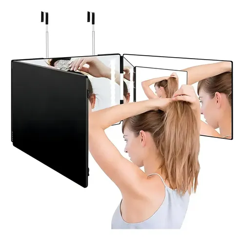 Espejo Triple Cuadrado 3 Vías Corte De Cabello Negro — foto 3