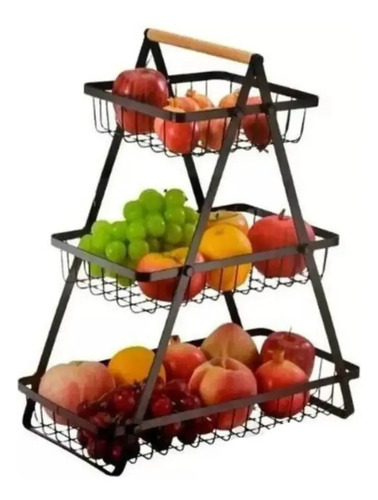 Estante Frutero 3 Nivel Organizador Metal Multiuso Cocina Negro