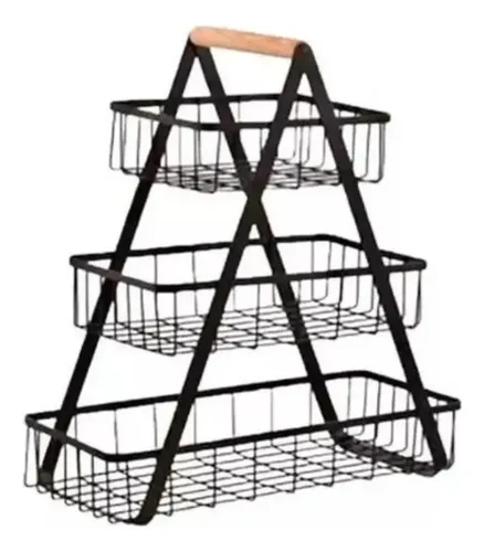 Estante Frutero 3 Nivel Organizador Metal Multiuso Cocina Negro — foto 2