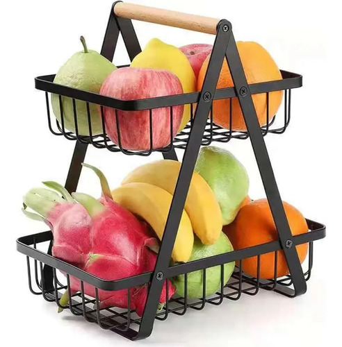 Frutero De Mesa Canasto Para Frutas Cocina Hogar 2 Niveles Negro