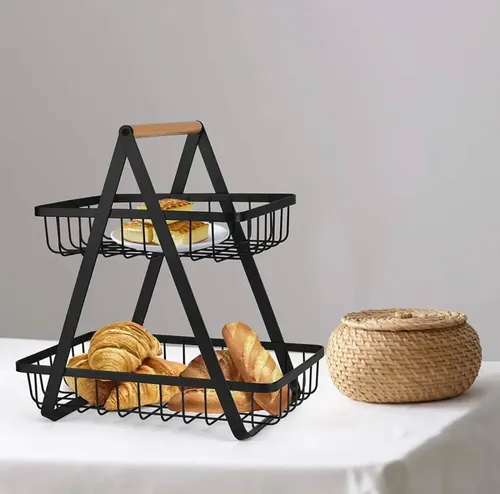 Frutero De Mesa Canasto Para Frutas Cocina Hogar 2 Niveles Negro — foto 3