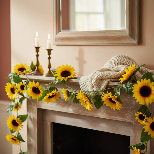 Girasol Amarillo Guirnalda  Artificial De 2mts Decoración  Amarillo — foto 3
