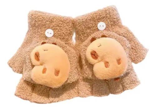 Guantes Capibara Sin Dedo Para Niños Protección Invierno Café